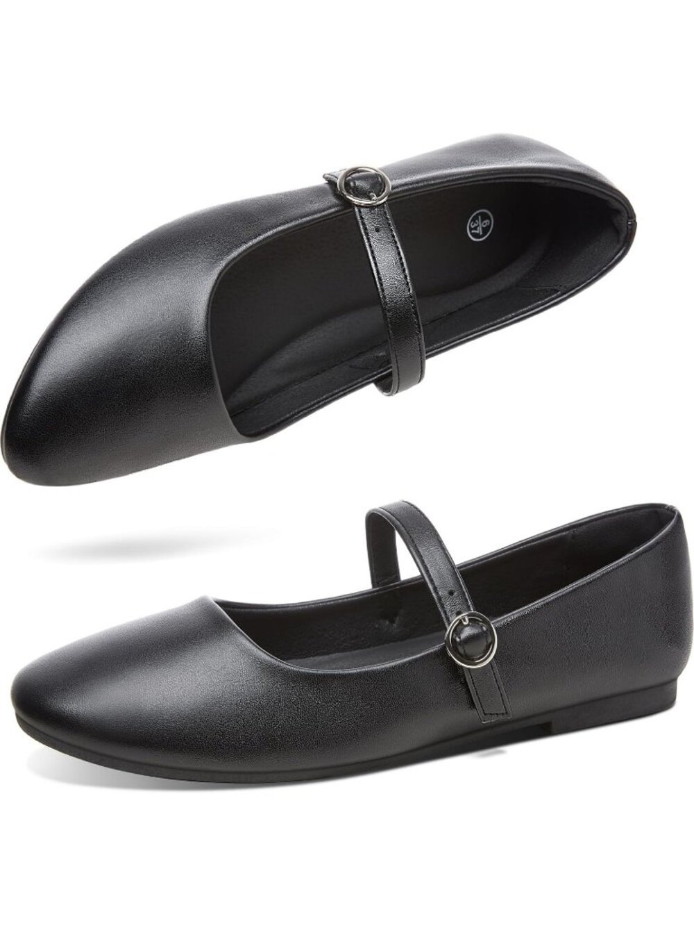 Women's Black PU Leather Mary Jane Round Toe Ballet Flats Casual Office Shoes